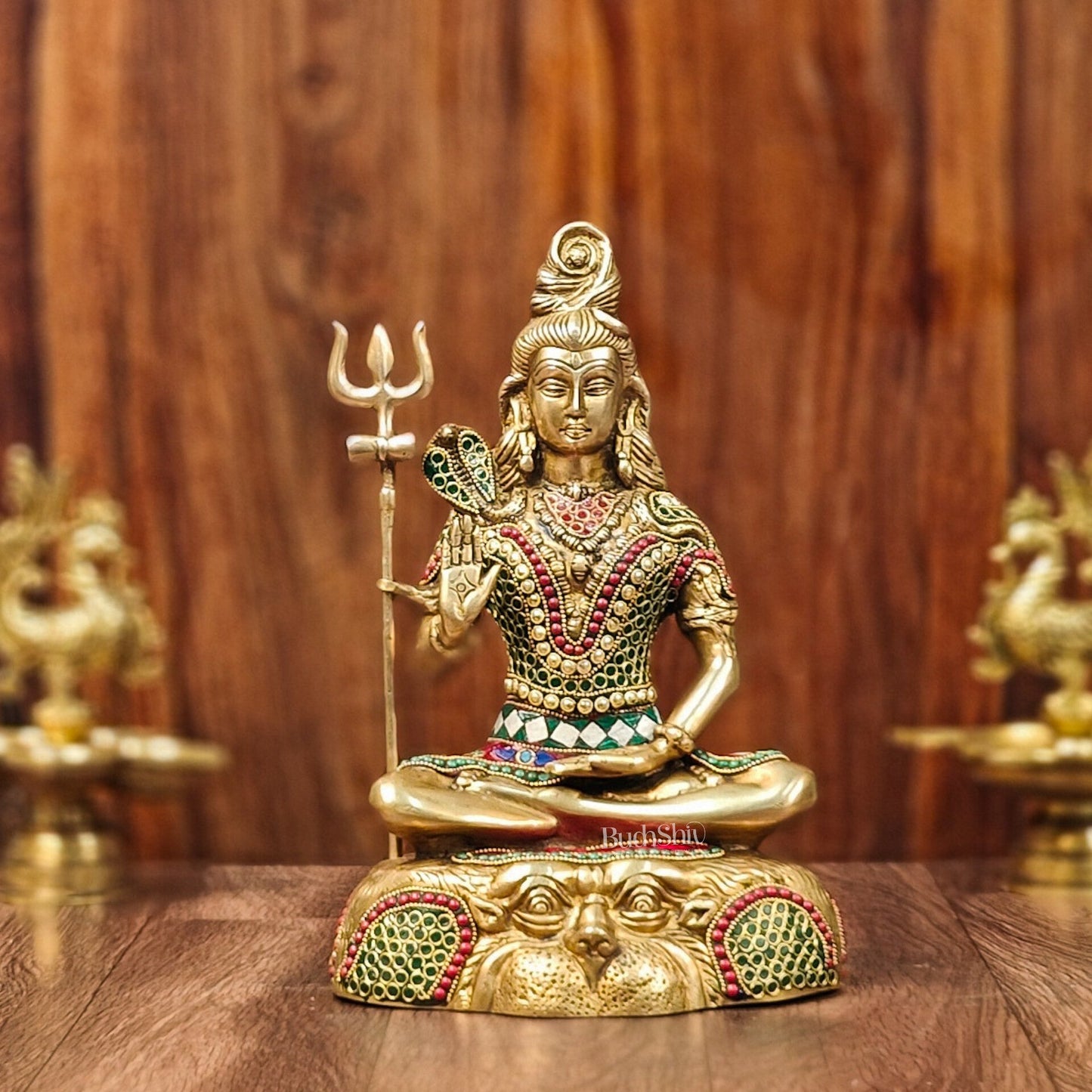 Brass Shiva Statue with stonework 13" - Budhshiv.com