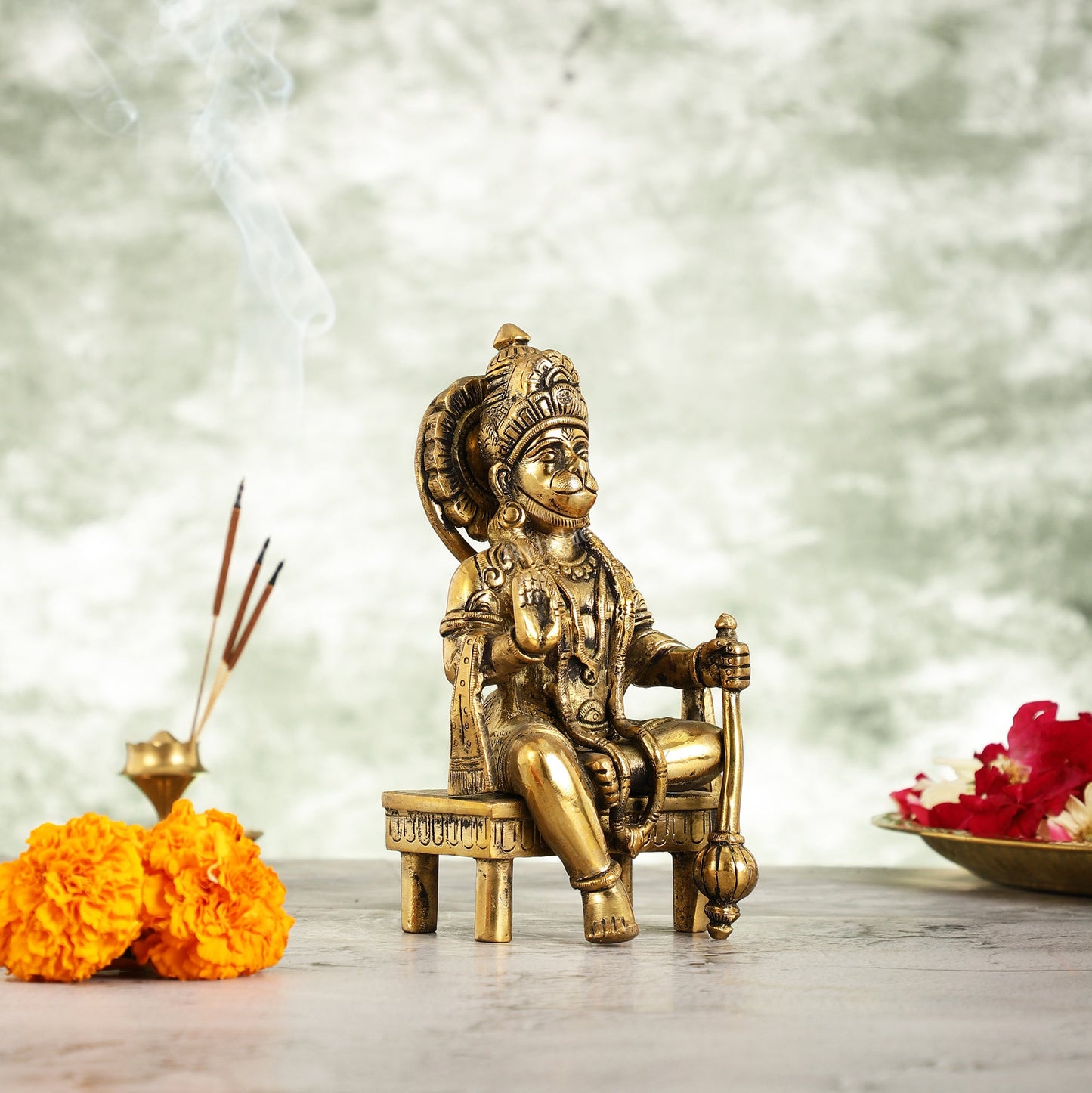 Brass Sitting Lord Hanuman Statue - 6 Inch - Budhshiv.com