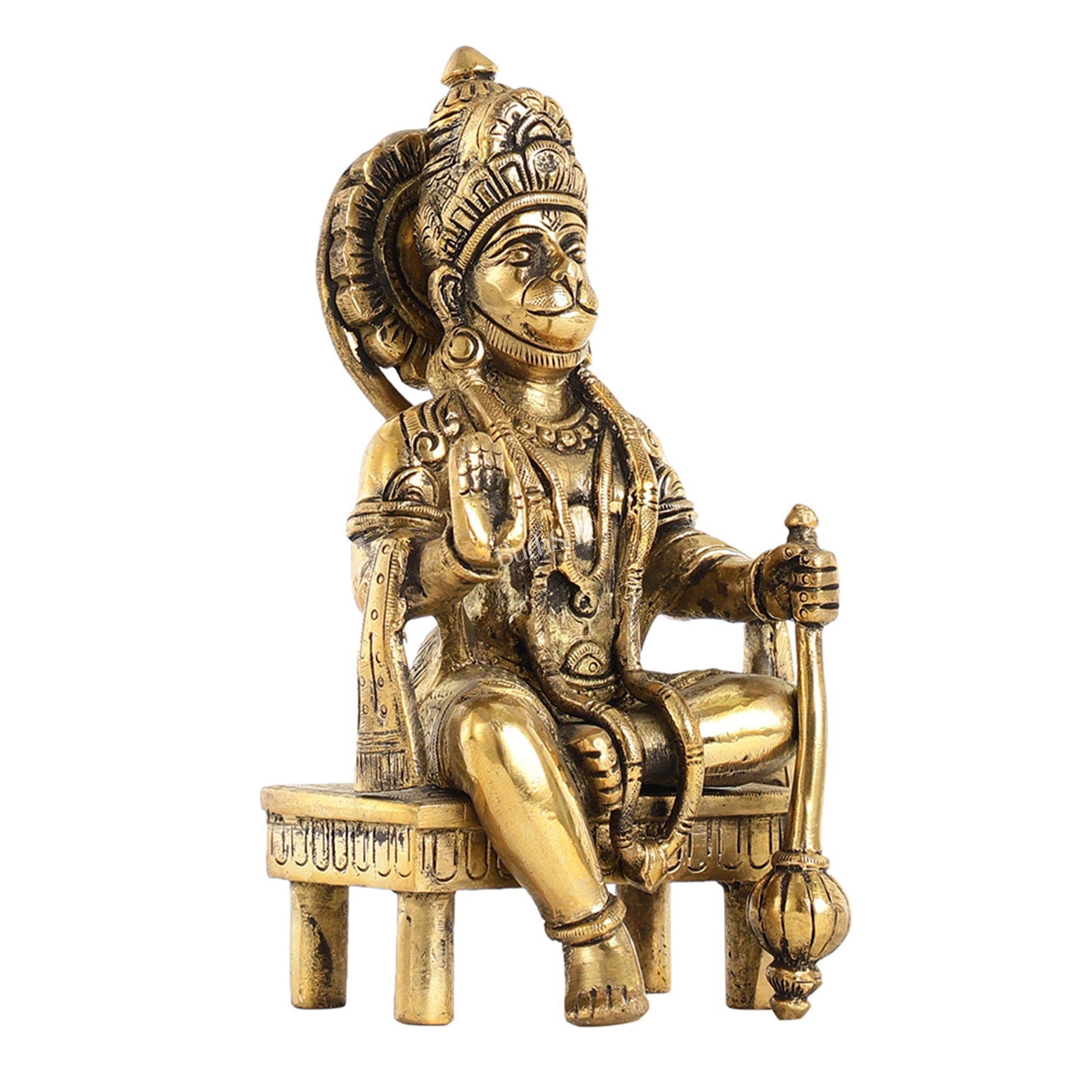 Brass Sitting Lord Hanuman Statue - 6 Inch - Budhshiv.com