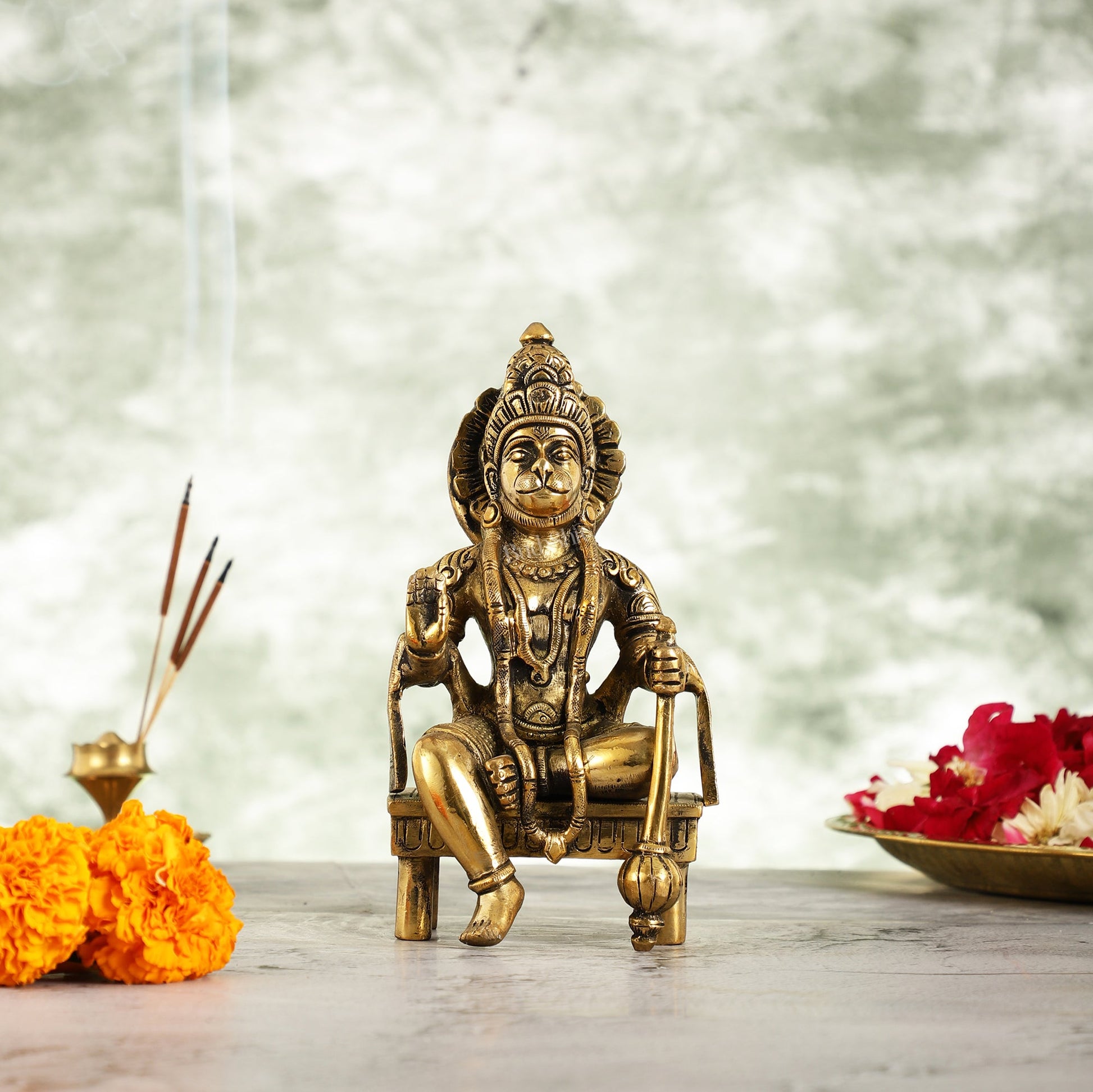 Brass Sitting Lord Hanuman Statue - 6 Inch - Budhshiv.com