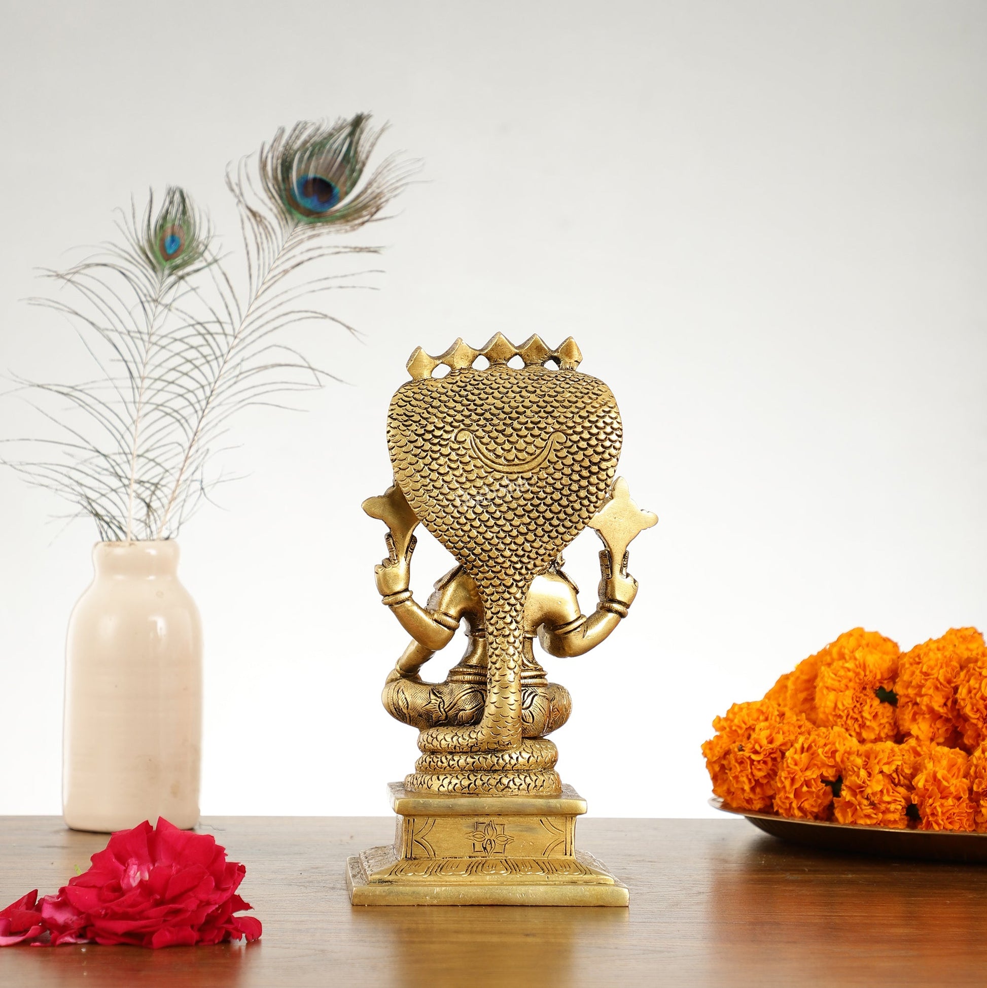 Brass Sitting Lord Vishnu with Sheshanaag Idol - 9.25 Inch - Budhshiv.com