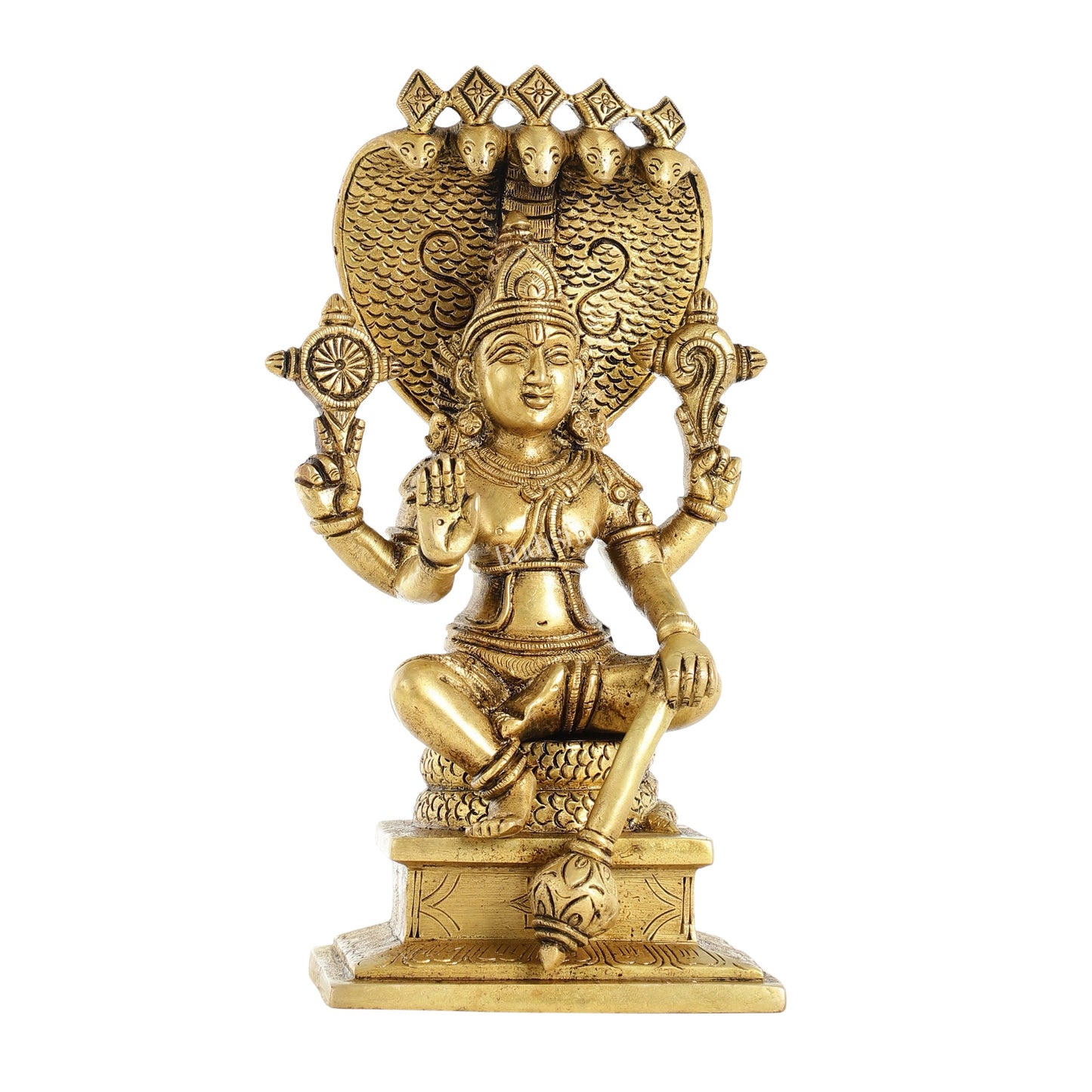 Brass Sitting Lord Vishnu with Sheshanaag Idol - 9.25 Inch - Budhshiv.com