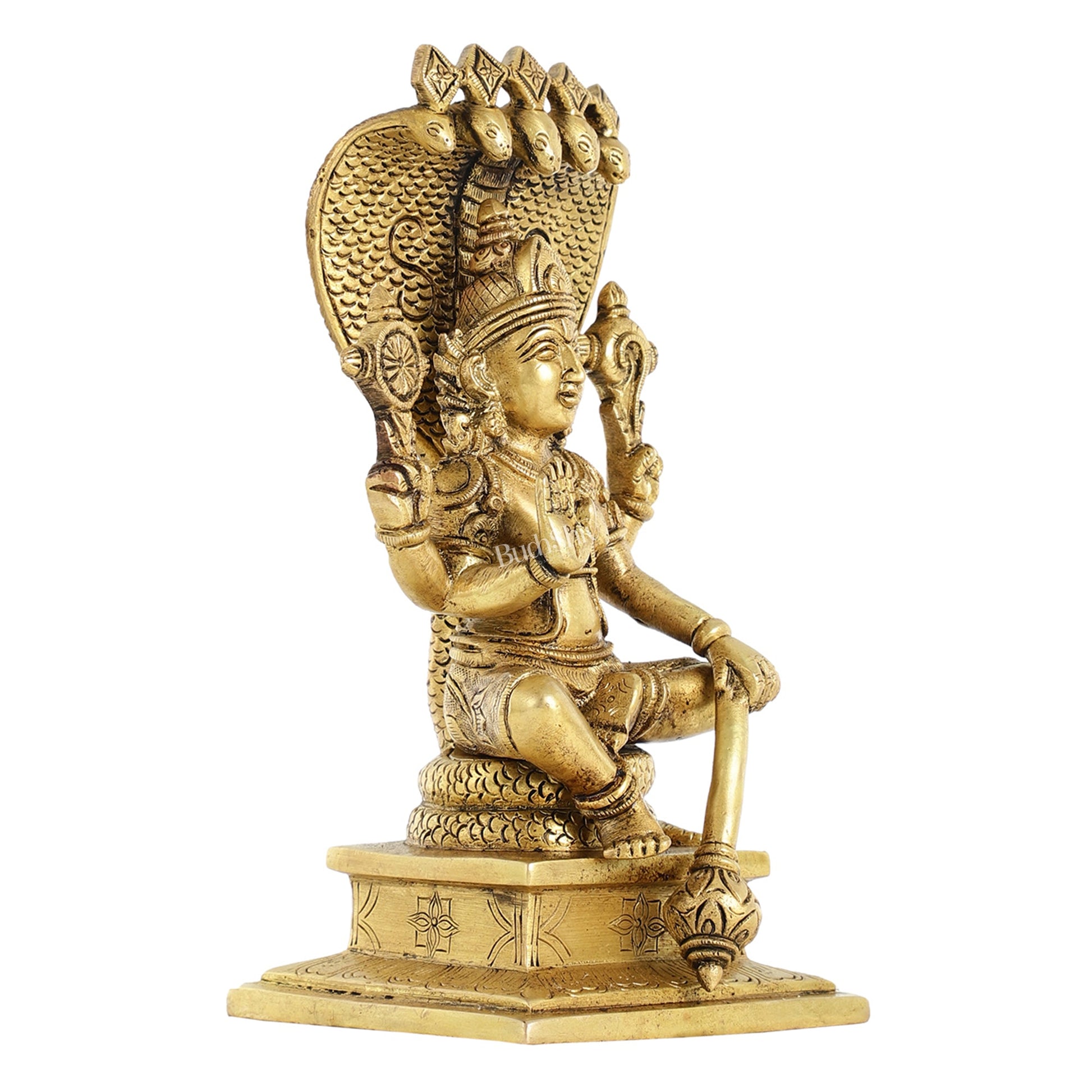 Brass Sitting Lord Vishnu with Sheshanaag Idol - 9.25 Inch - Budhshiv.com