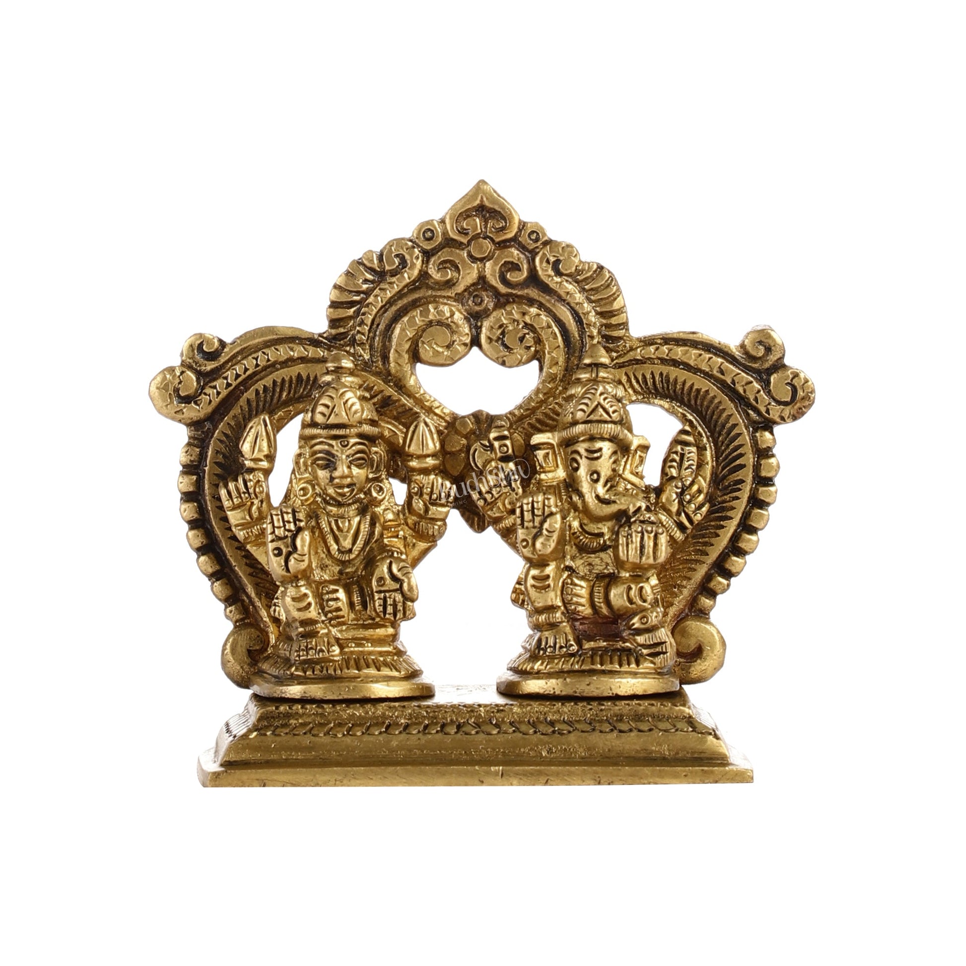 Brass small Ganesh Lakshmi idol 3.5 inch - Budhshiv.com