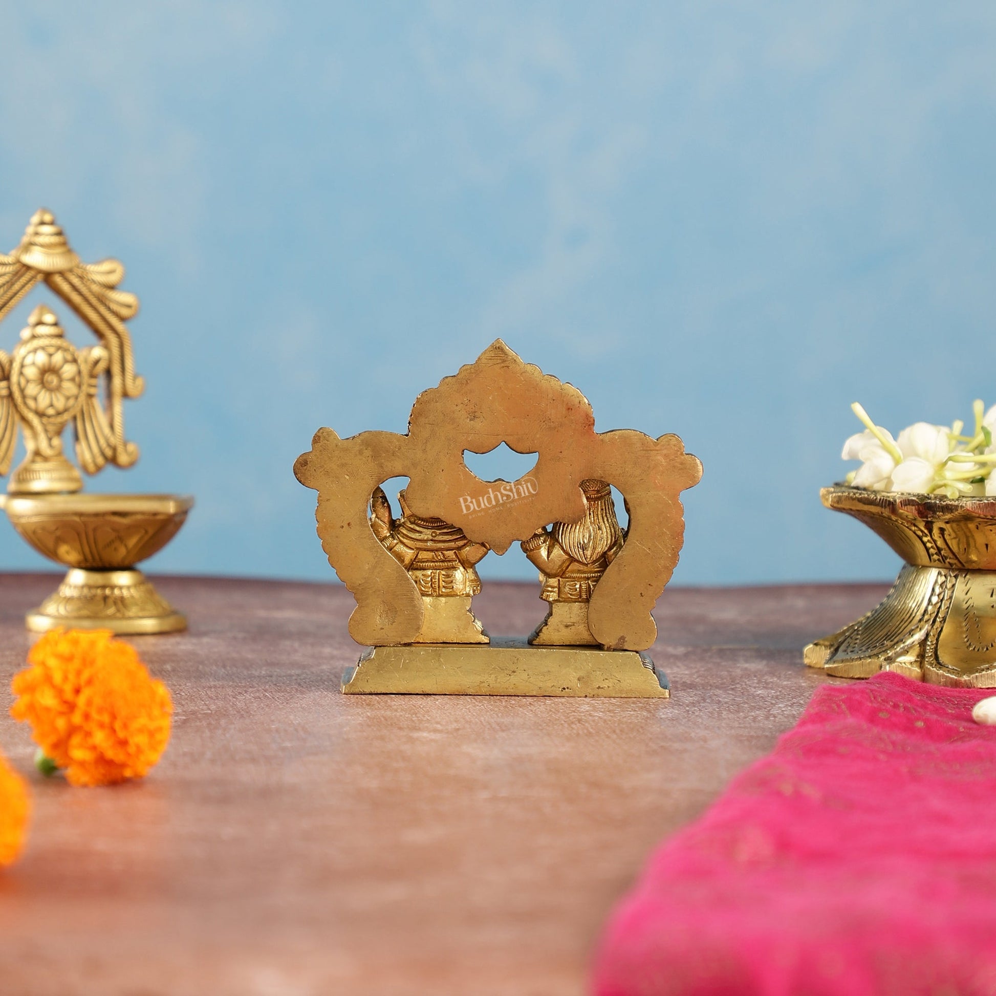 Brass small Ganesh Lakshmi idol 3.5 inch - Budhshiv.com