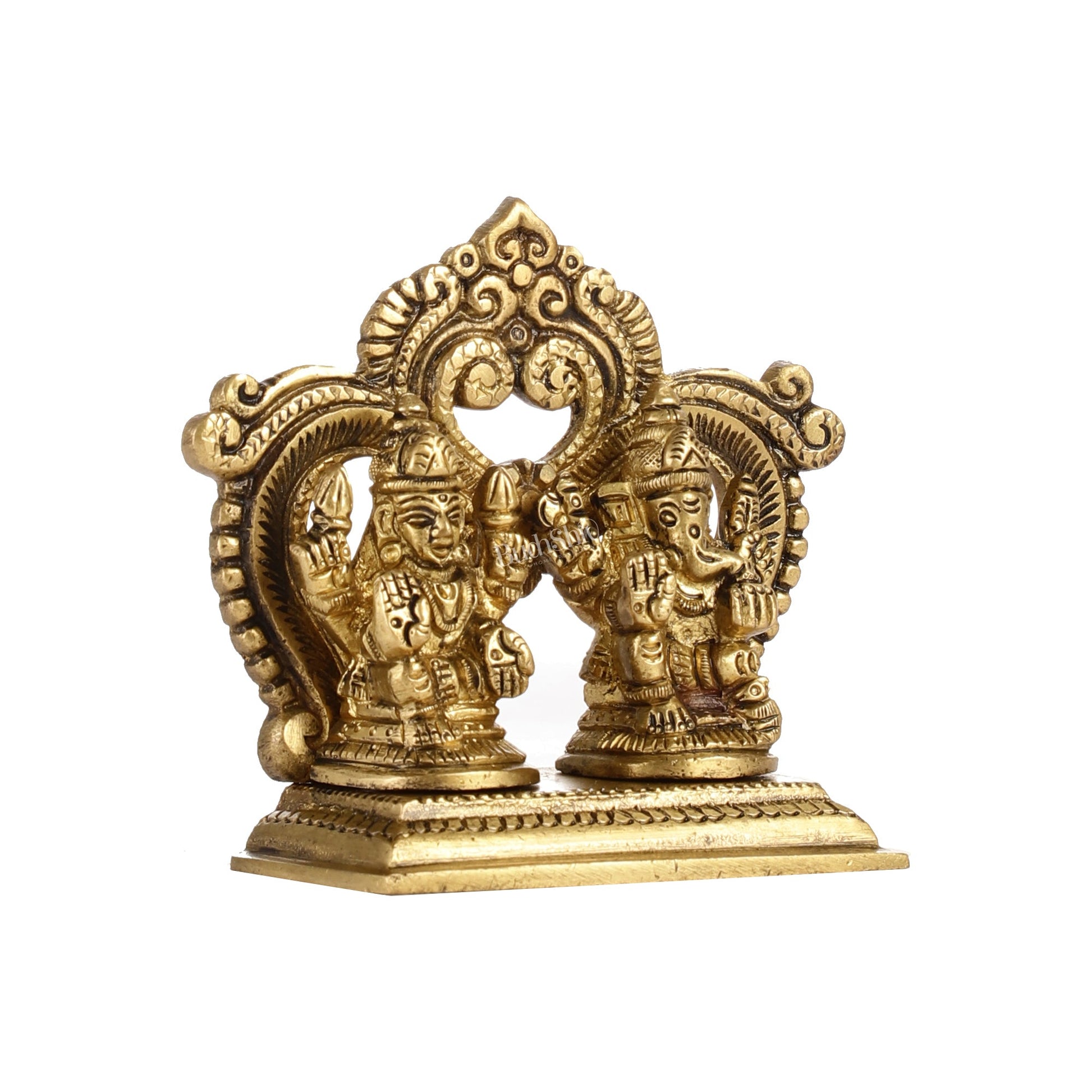 Brass small Ganesh Lakshmi idol 3.5 inch - Budhshiv.com