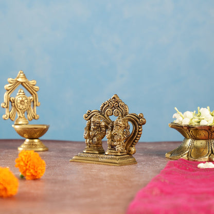 Brass small Ganesh Lakshmi idol 3.5 inch - Budhshiv.com