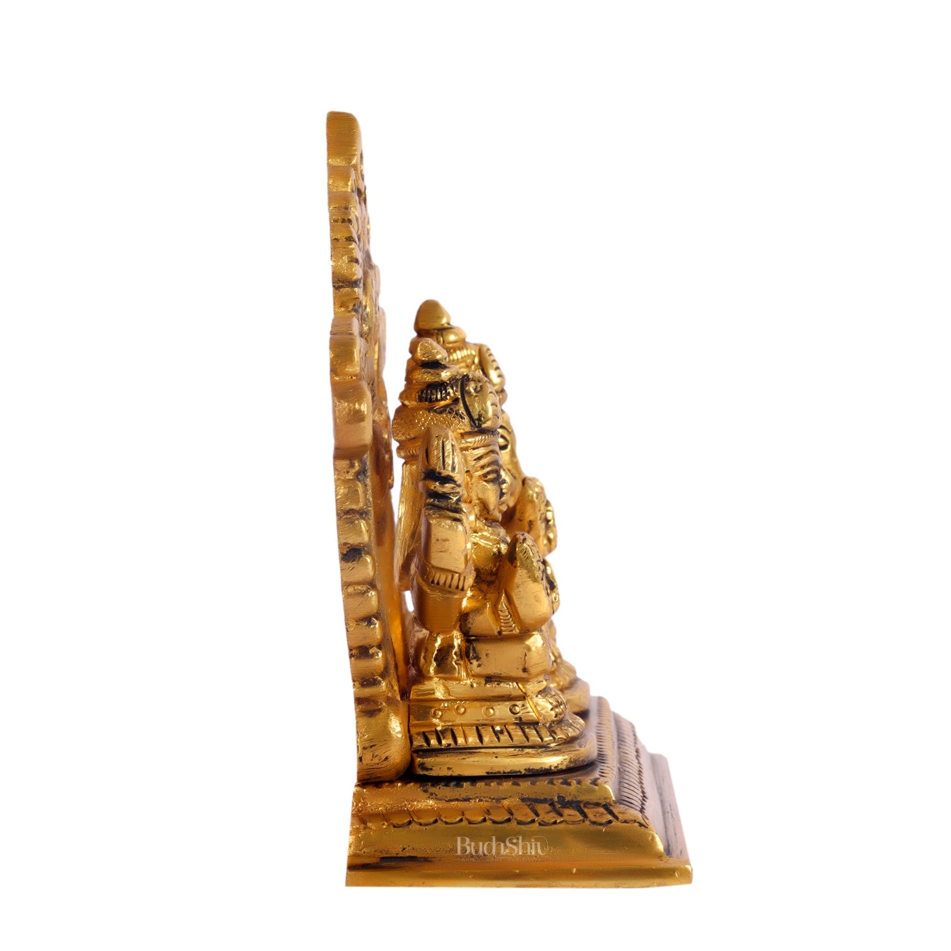 Brass small Ganesh Lakshmi idol with prabhavali frame 3.5" - Budhshiv.com