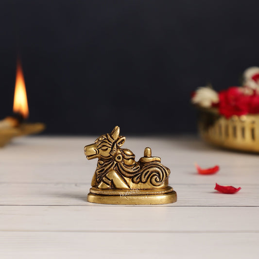 Brass Small Nandi Idol with Shiv Ling | 2 inch - Budhshiv.com