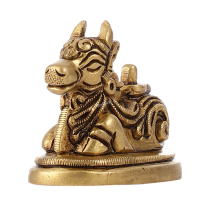 Brass Small Nandi Idol with Shiv Ling | 2 inch - Budhshiv.com