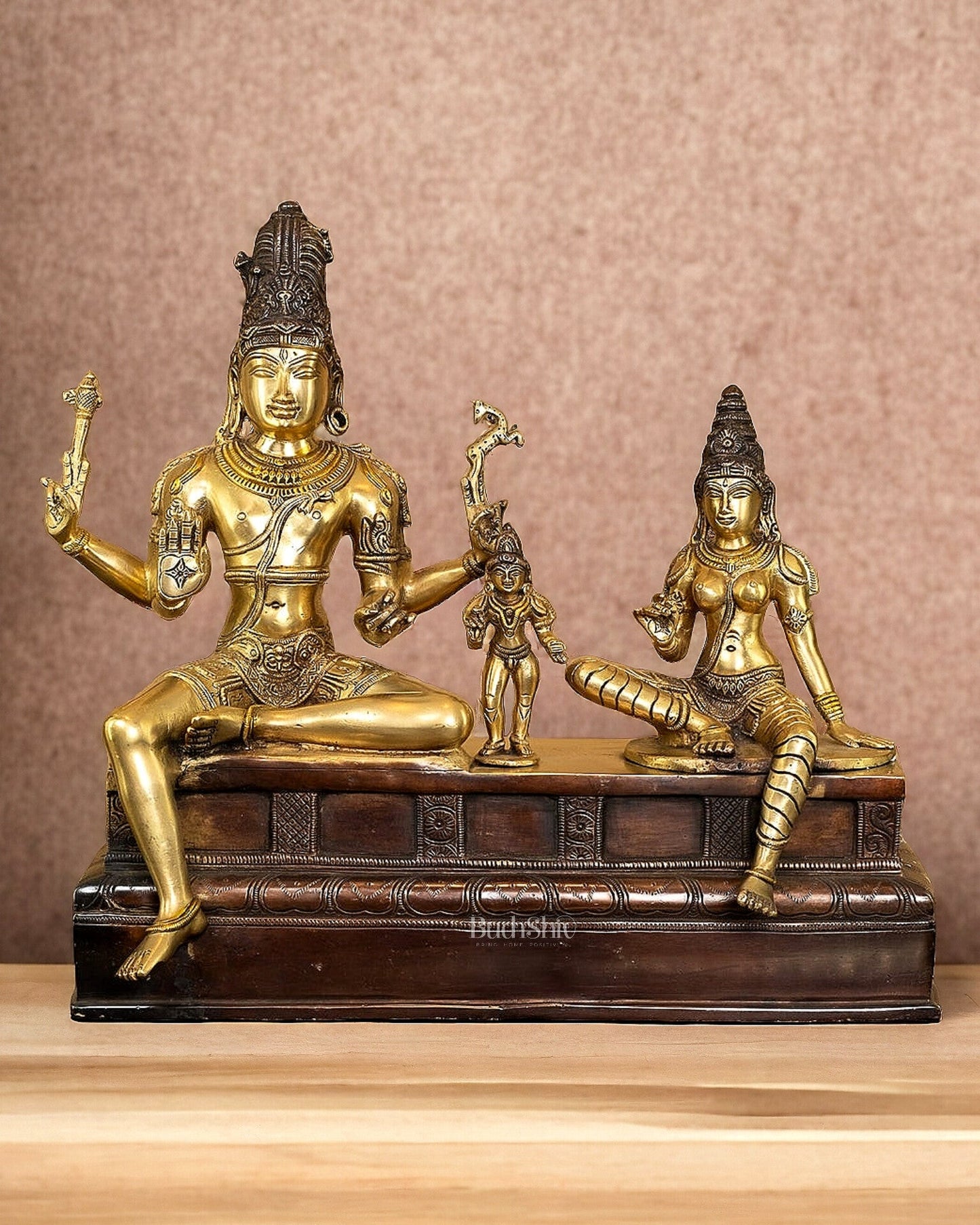 Brass Somaskanda Statue - Lord Shiva, Parvati, Murugan 15 inch - Budhshiv.com