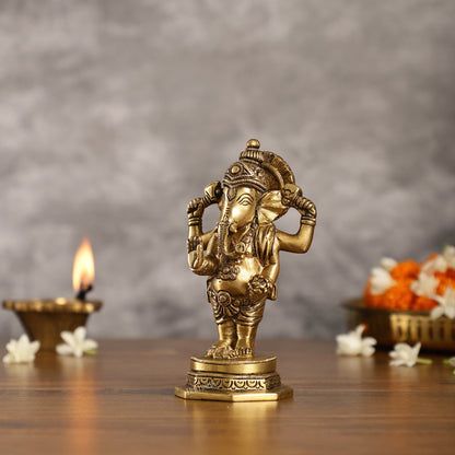 Brass Standing Ganesha Idol | Height 6.5 inch - Budhshiv.com