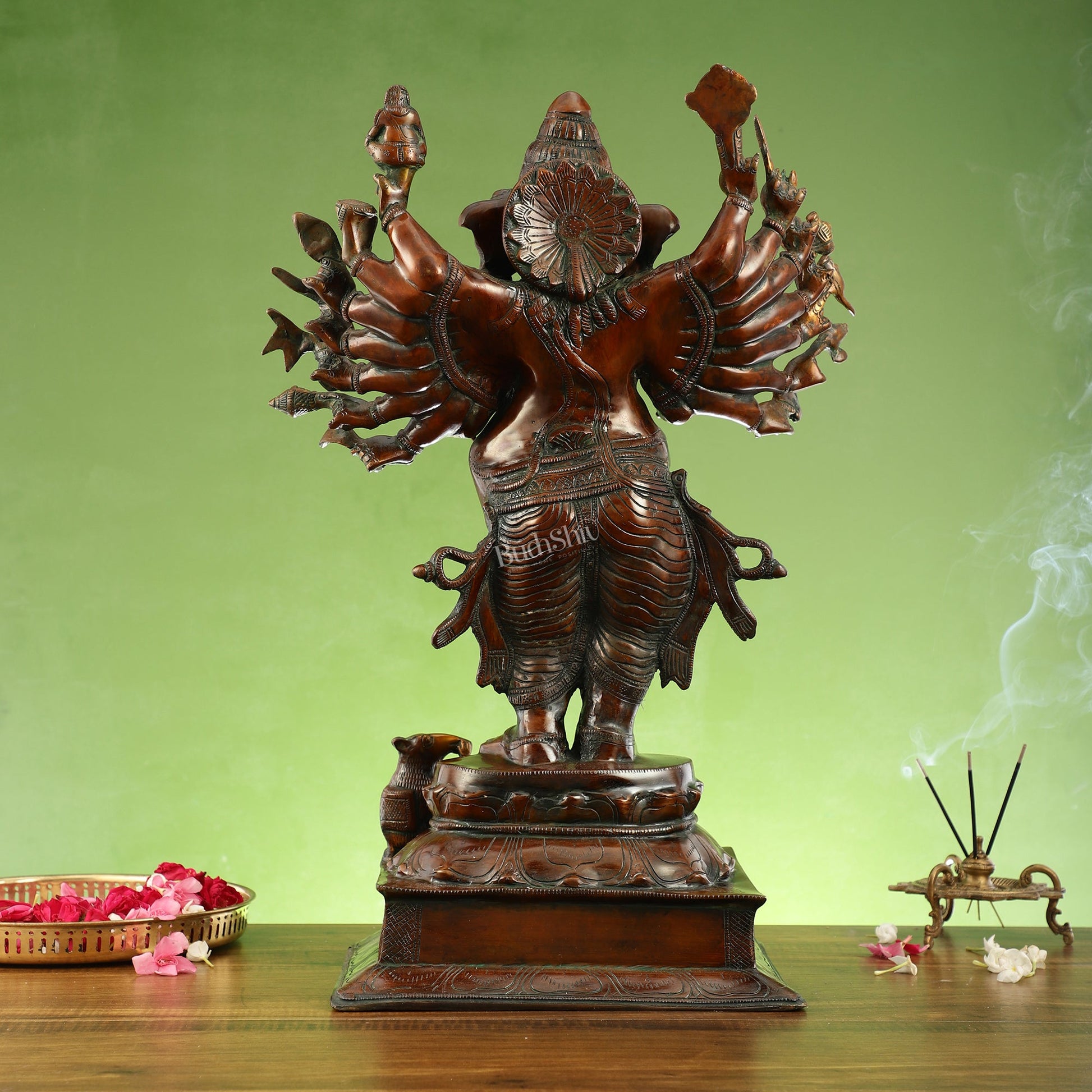 Brass Standing Ganesha with 16 arms 23 " - Budhshiv.com