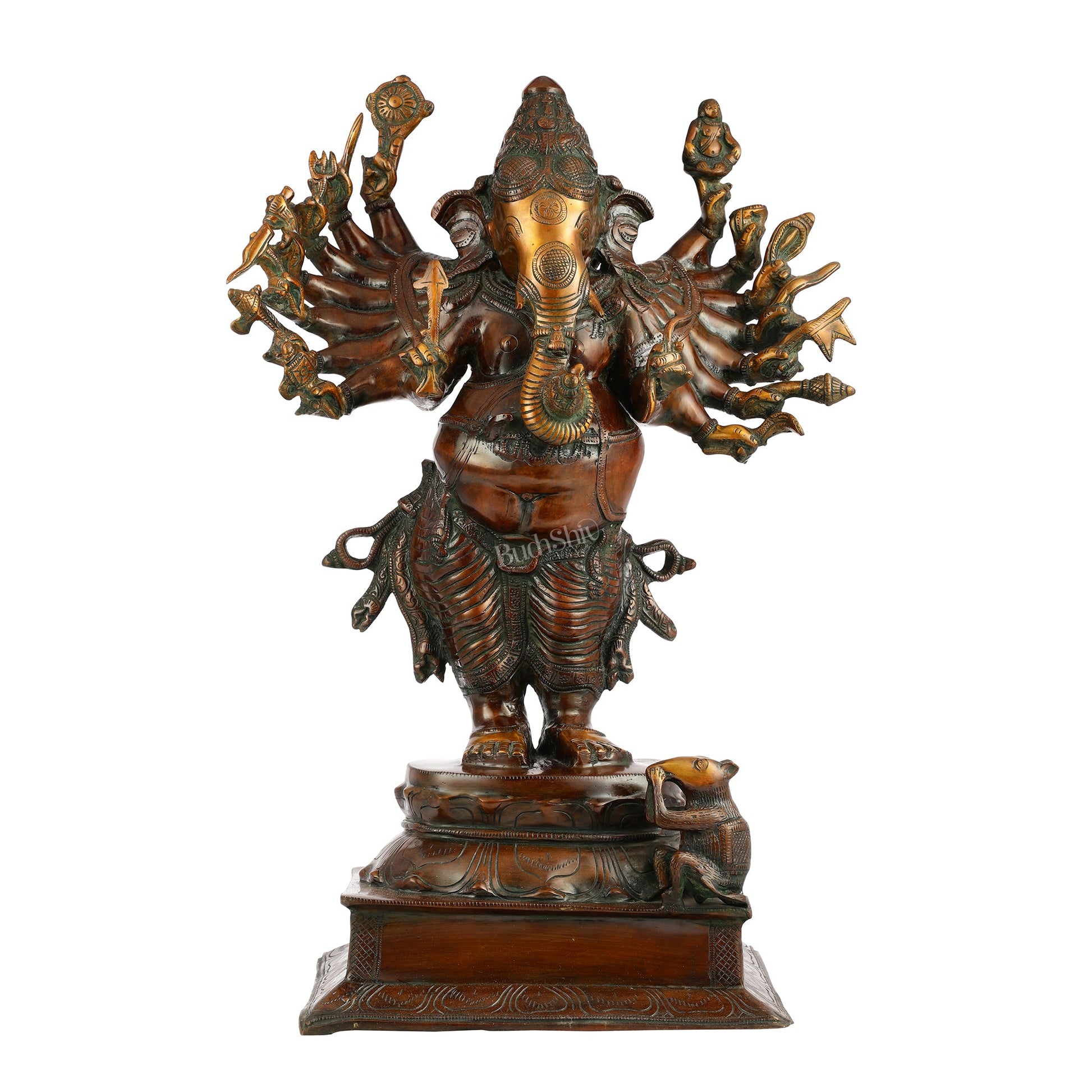 Brass Standing Ganesha with 16 arms 23 " - Budhshiv.com