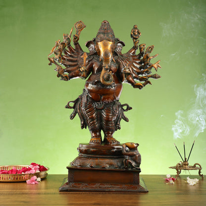 Brass Standing Ganesha with 16 arms 23 " - Budhshiv.com