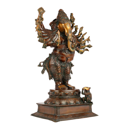 Brass Standing Ganesha with 16 arms 23 " - Budhshiv.com