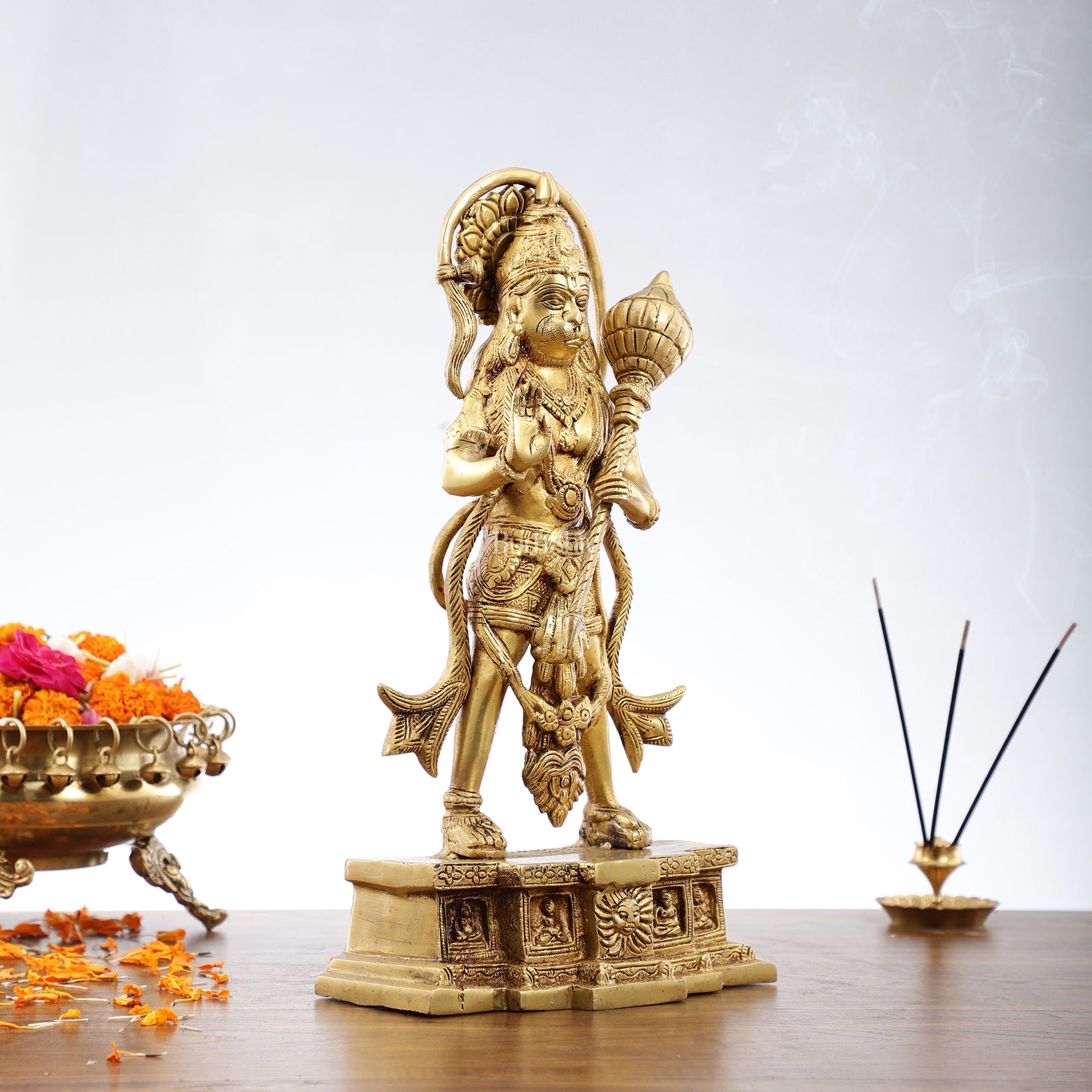 Brass Standing Hanuman Statue | 15.5" Tall | Divine Masterpiece - Budhshiv.com