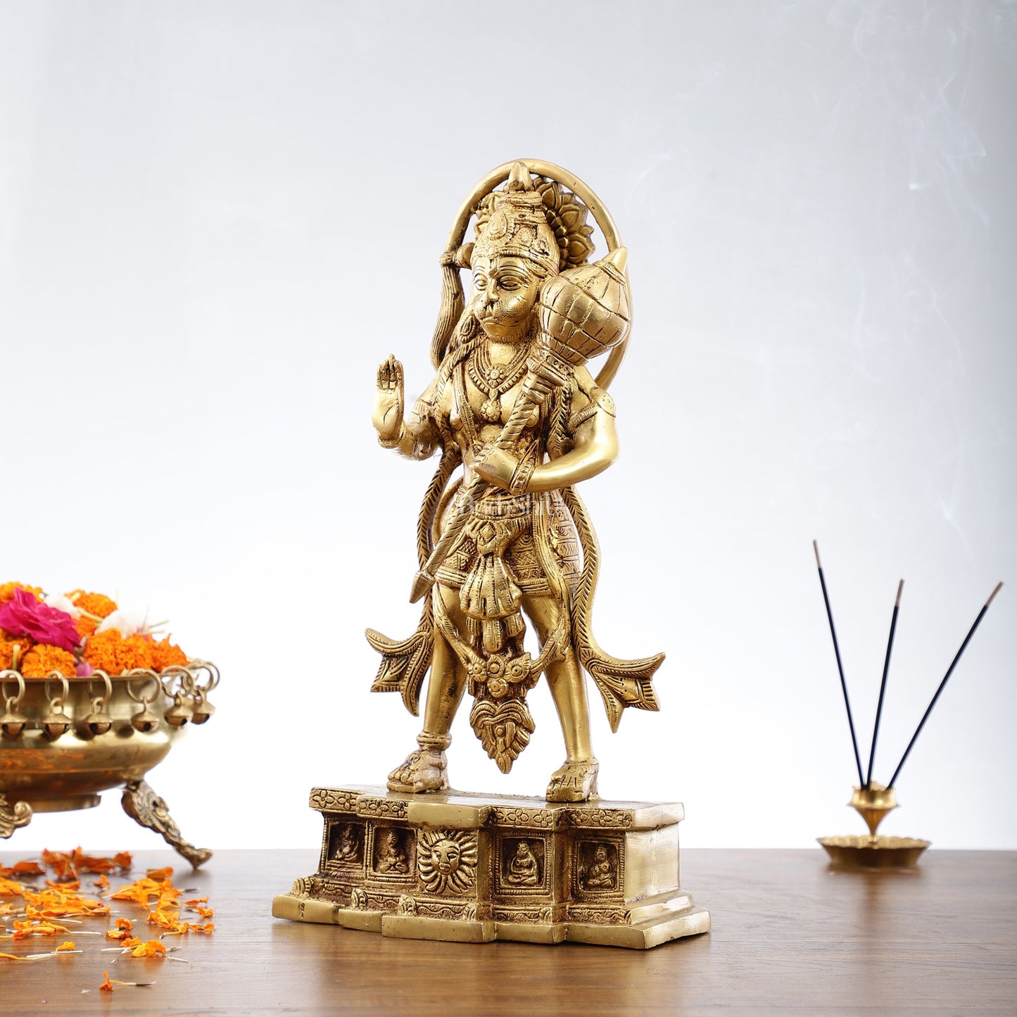 Brass Standing Hanuman Statue | 15.5" Tall | Divine Masterpiece - Budhshiv.com