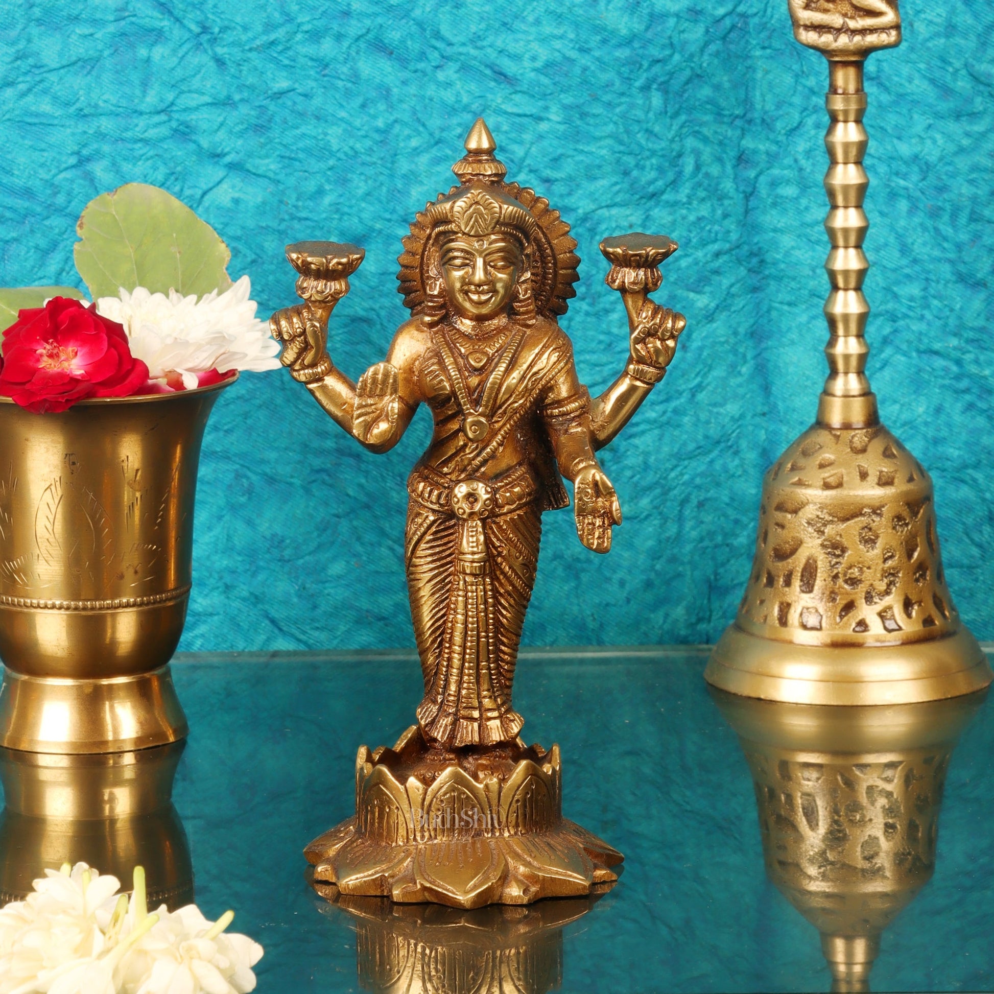 Brass Standing Lakshmi 7" - Budhshiv.com