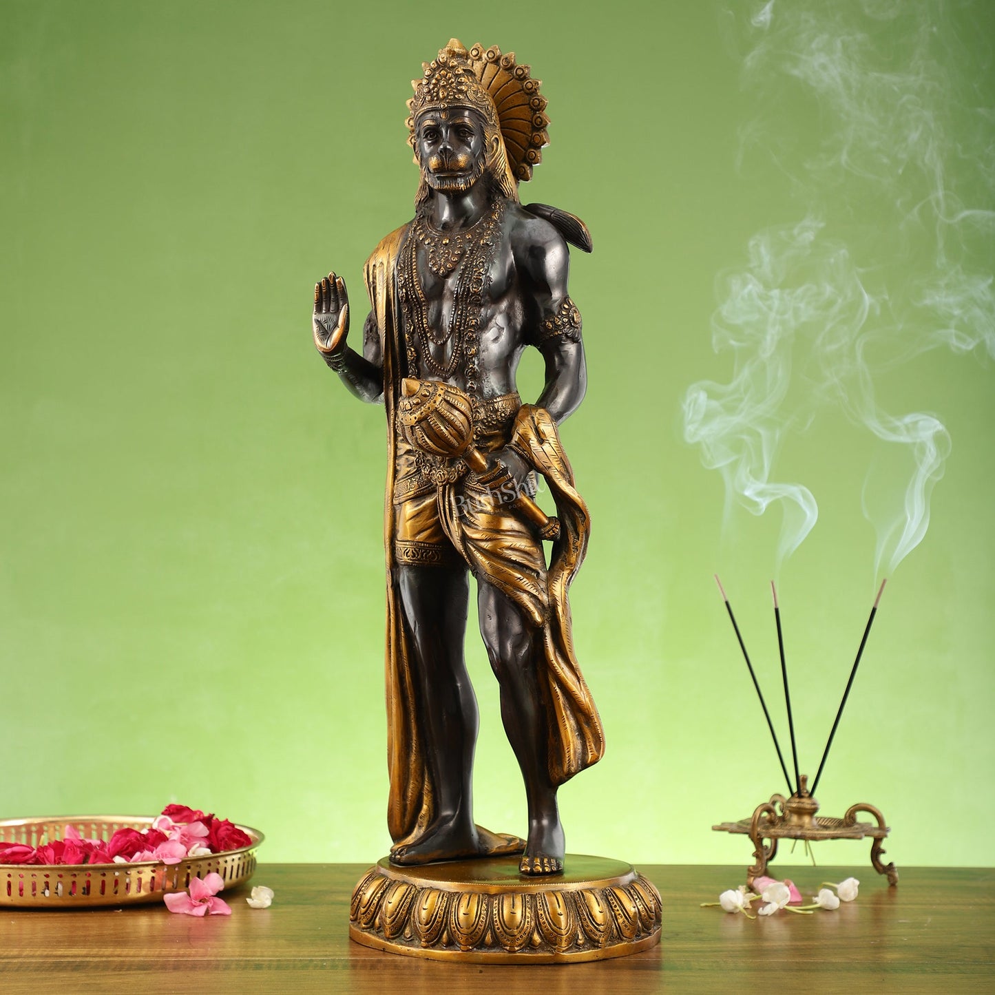 Brass Standing Lord Hanuman Statue 22.5" - Budhshiv.com