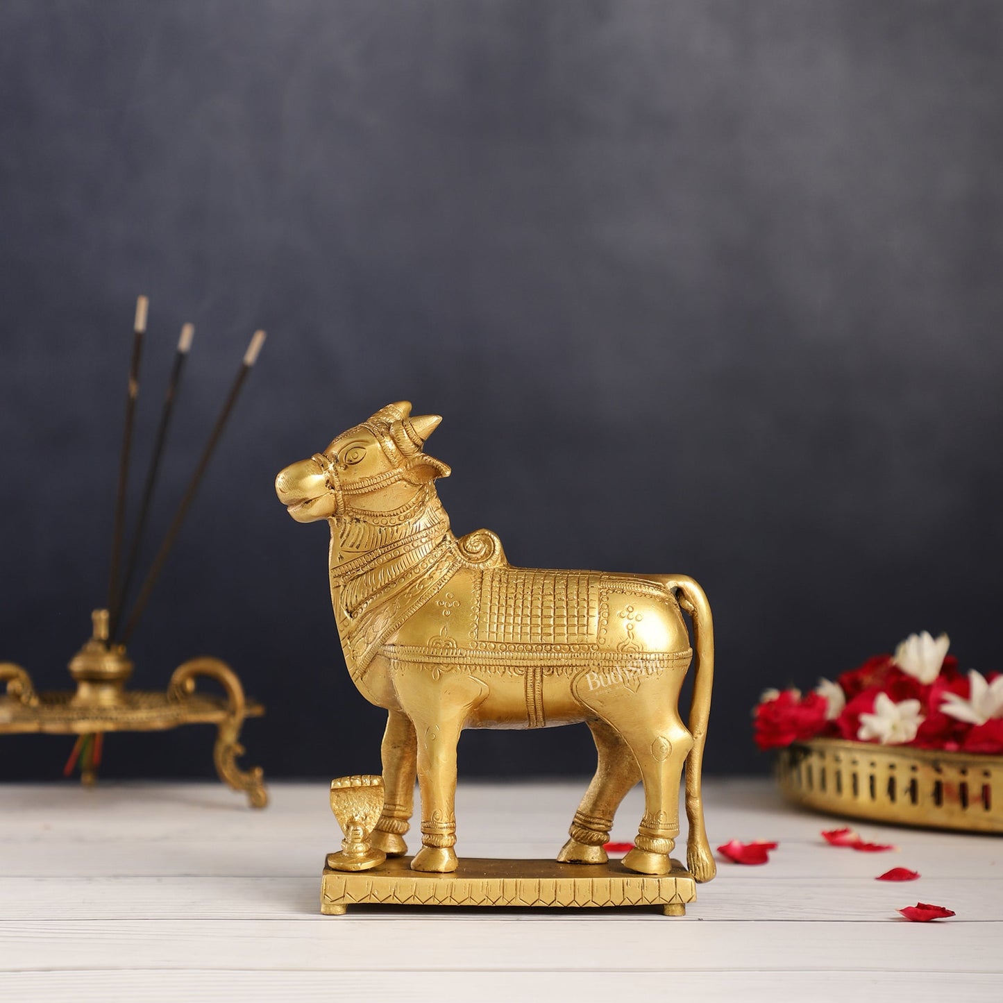 Brass Standing Nandi statue 6" - Budhshiv.com