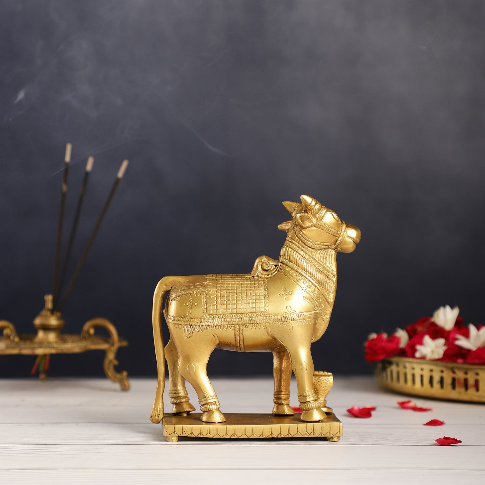 Brass Standing Nandi statue 6" - Budhshiv.com