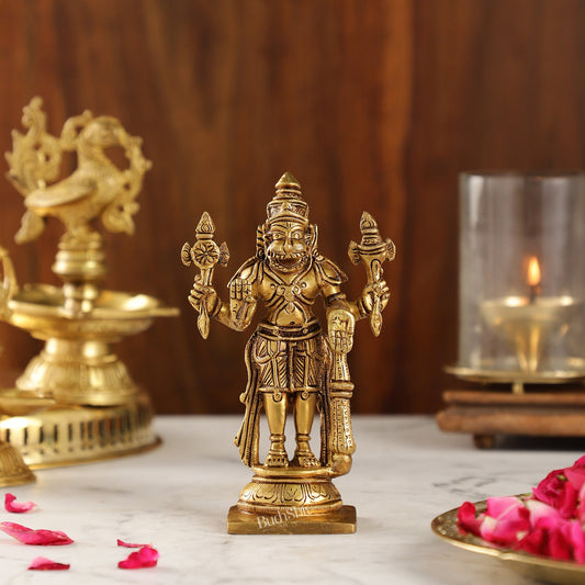 Brass Standing Narsimha 6" - Budhshiv.com