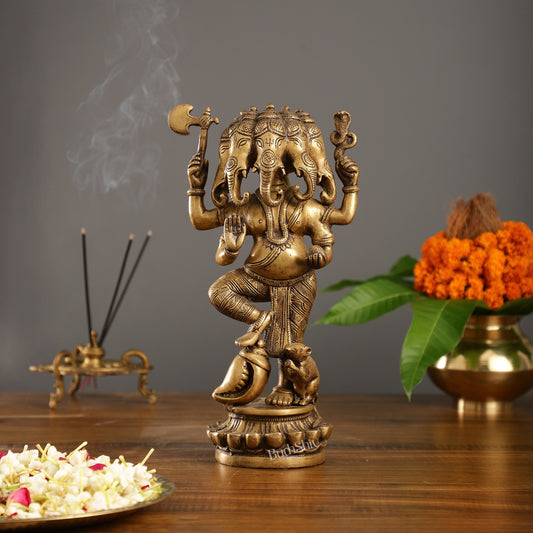 Brass Standing Panchmukhi Ganesha Statue 12 inch - Budhshiv.com