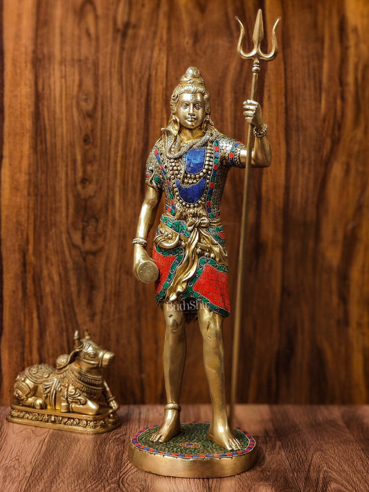 Brass Standing Shiva Statue | 23" | Meenakari Artwork - Budhshiv.com