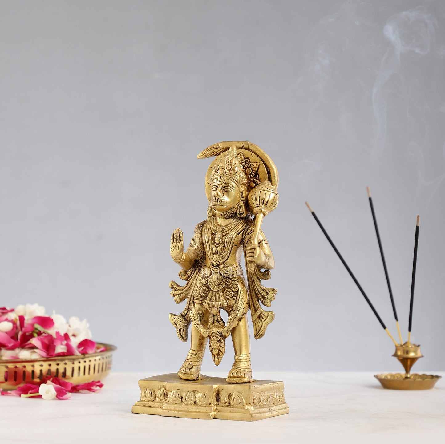 Brass Standing Superfine Lord Hanuman Idol - 9x4.5x3 Inch - Budhshiv.com