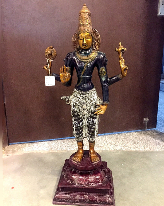 Brass Standing Vishnu 30" - Budhshiv.com