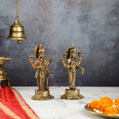 Brass Standing Vishnu Lakshmi 7" antique finish - Budhshiv.com