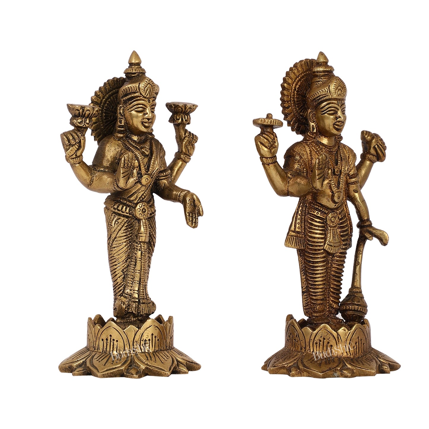 Brass Standing Vishnu Lakshmi 7" antique finish - Budhshiv.com