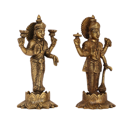 Brass Standing Vishnu Lakshmi 7" antique finish - Budhshiv.com