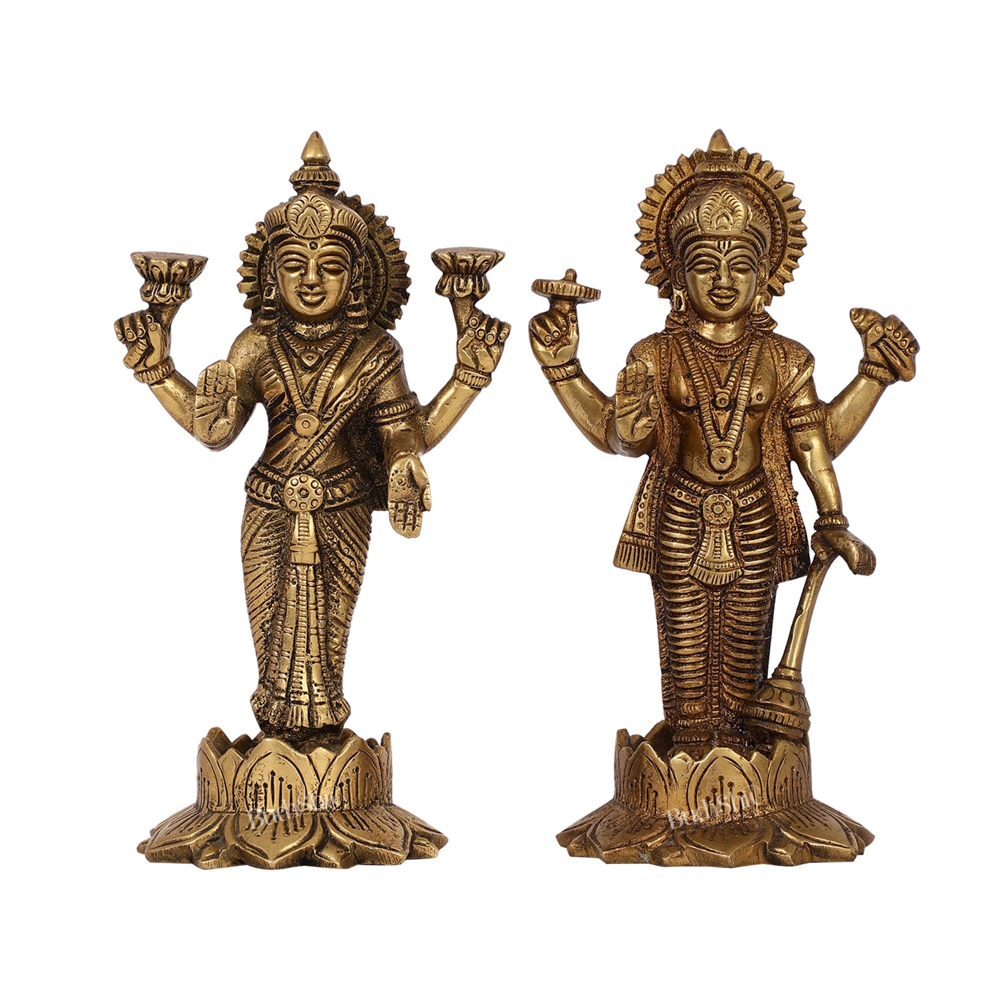 Brass Standing Vishnu Lakshmi 7" antique finish - Budhshiv.com