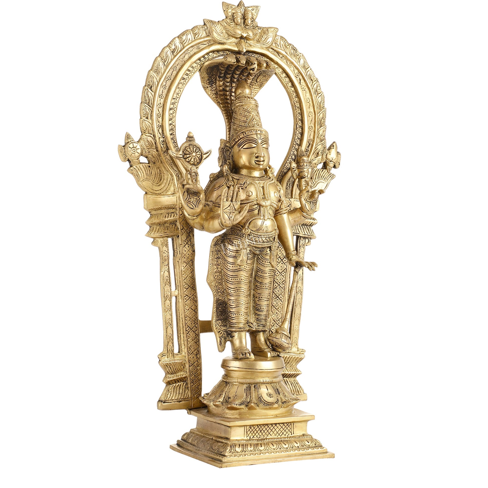 Brass Standing Vishnu with Sheshanaaga and Prabhavali - Budhshiv.com