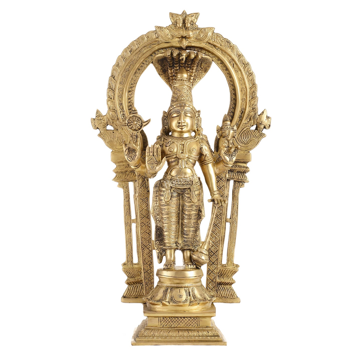 Brass Standing Vishnu with Sheshanaaga and Prabhavali - Budhshiv.com