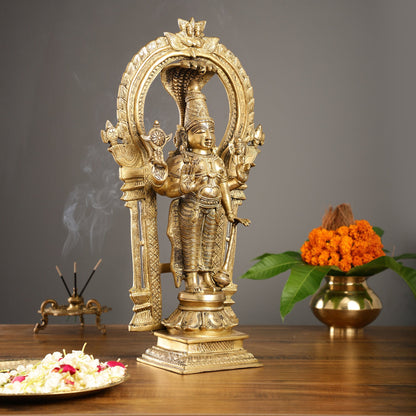 Brass Standing Vishnu with Sheshanaaga and Prabhavali - Budhshiv.com