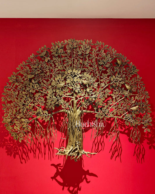Brass Superfine 3D Kalpavriksha wall hanging tree 44 inch - Budhshiv.com