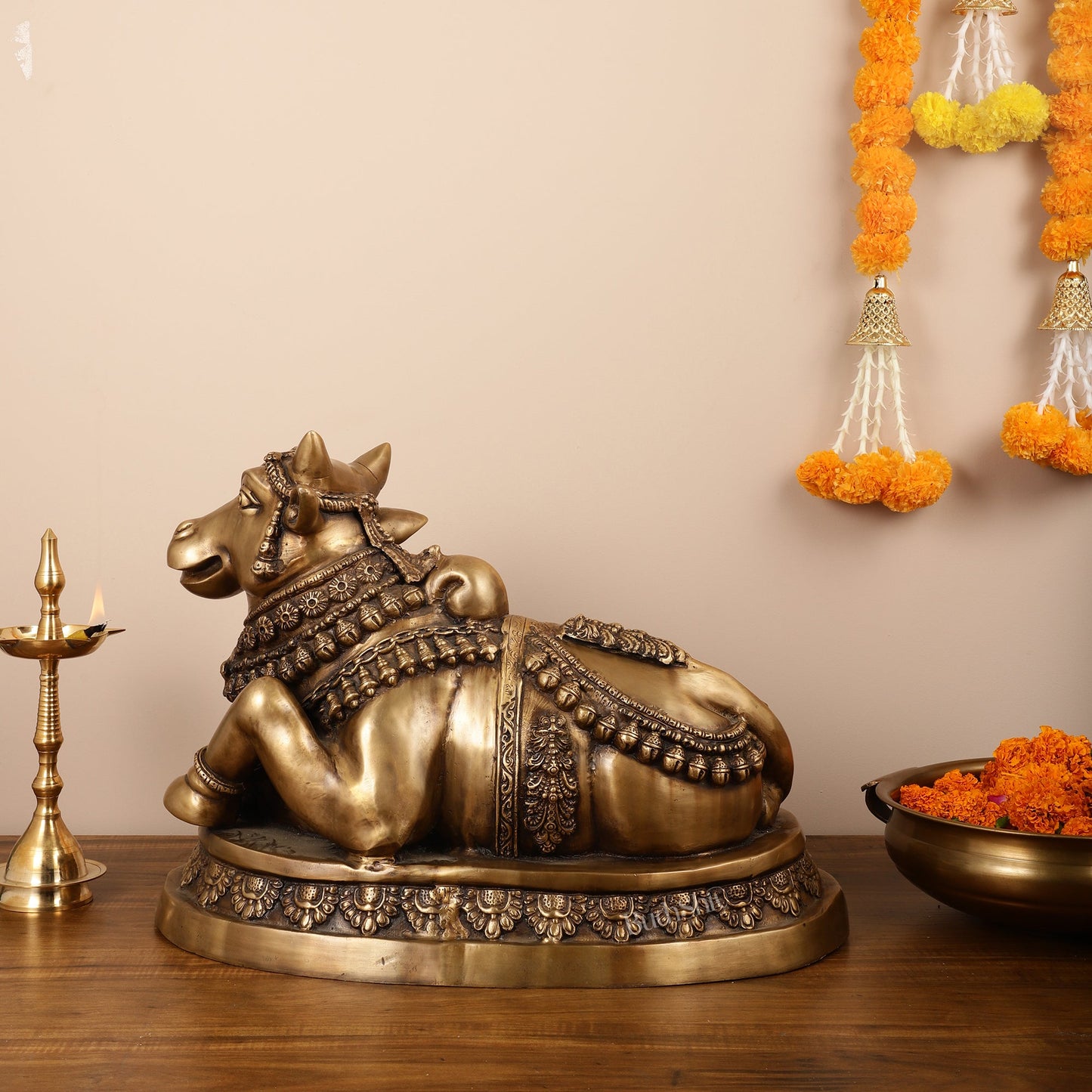 Brass Superfine Antique Sitting Nandi Statue 22 inch - Budhshiv.com