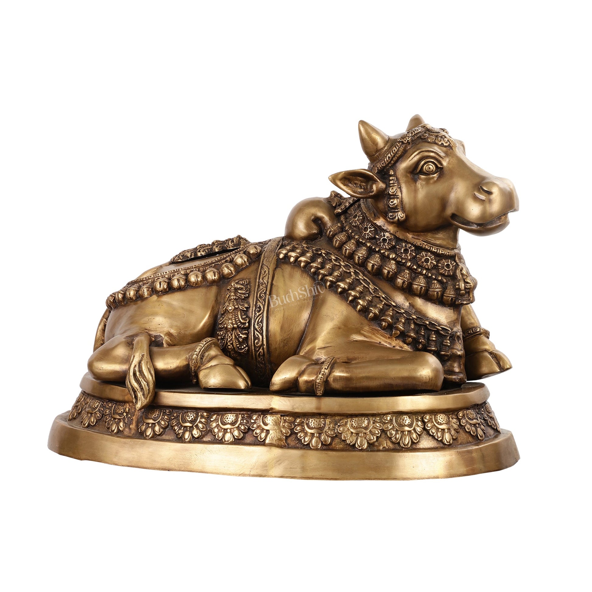 Brass Superfine Antique Sitting Nandi Statue 22 inch - Budhshiv.com