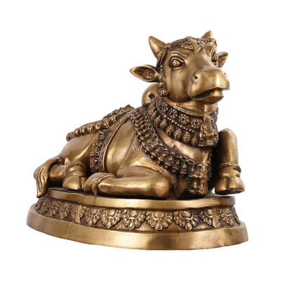 Brass Superfine Antique Sitting Nandi Statue 22 inch - Budhshiv.com