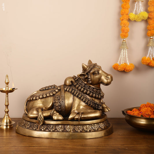 Brass Superfine Antique Sitting Nandi Statue 22 inch - Budhshiv.com