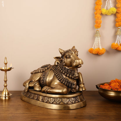 Brass Superfine Antique Sitting Nandi Statue 22 inch - Budhshiv.com