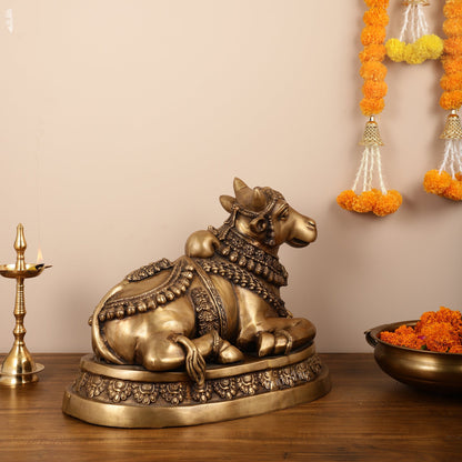 Brass Superfine Antique Sitting Nandi Statue 22 inch - Budhshiv.com