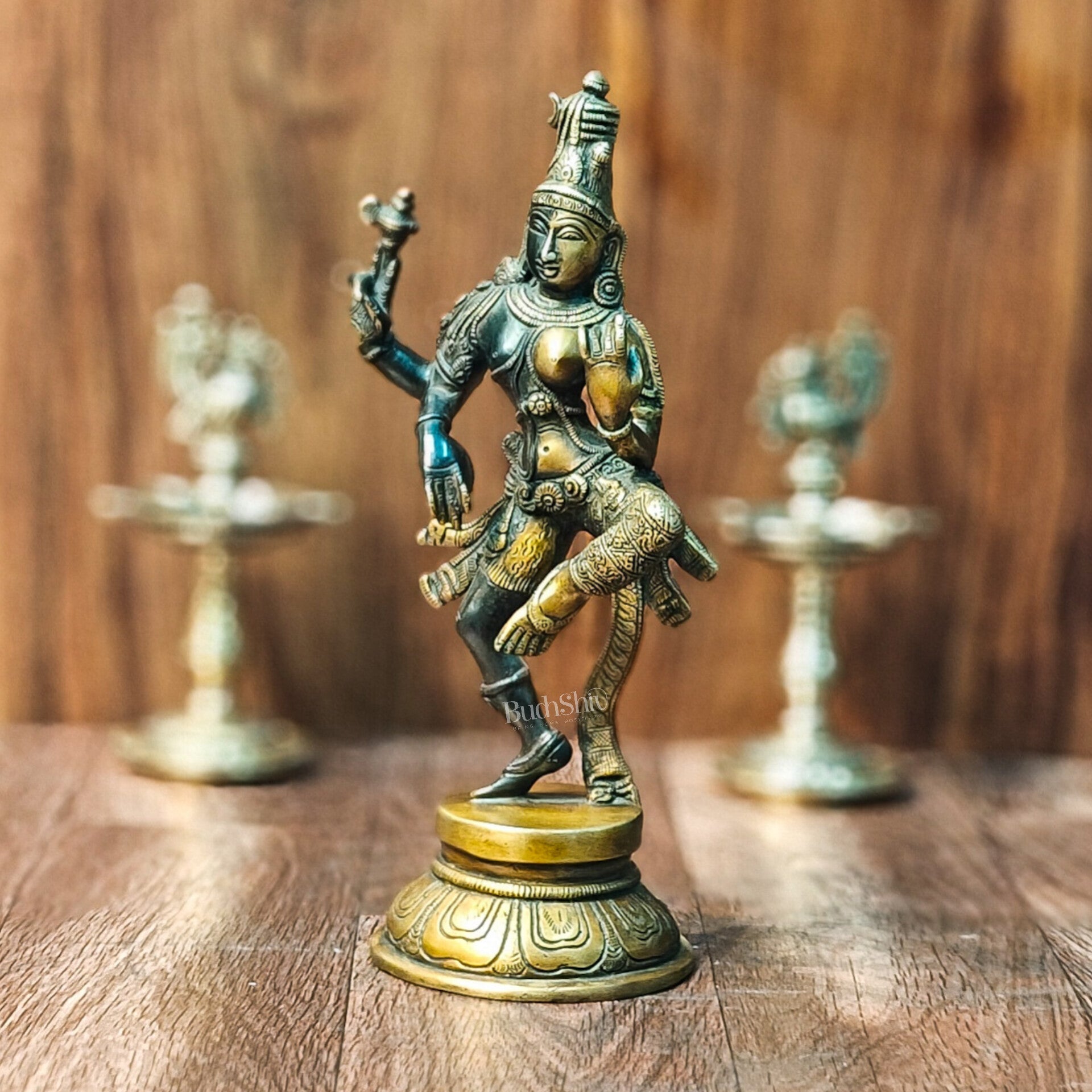 Brass Superfine Ardhanarishvara Statue 12" - Budhshiv.com