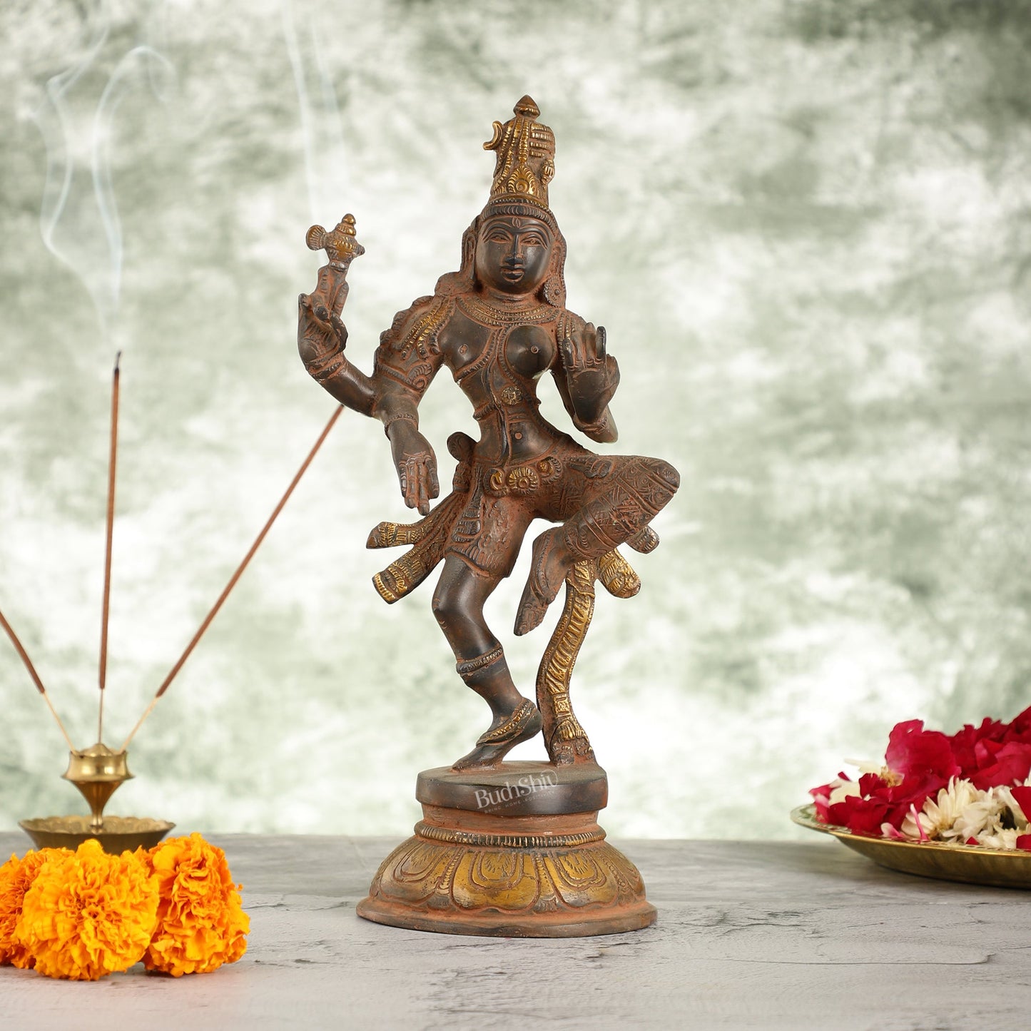 Brass Superfine Ardhanarishvara Statue 12" - Budhshiv.com