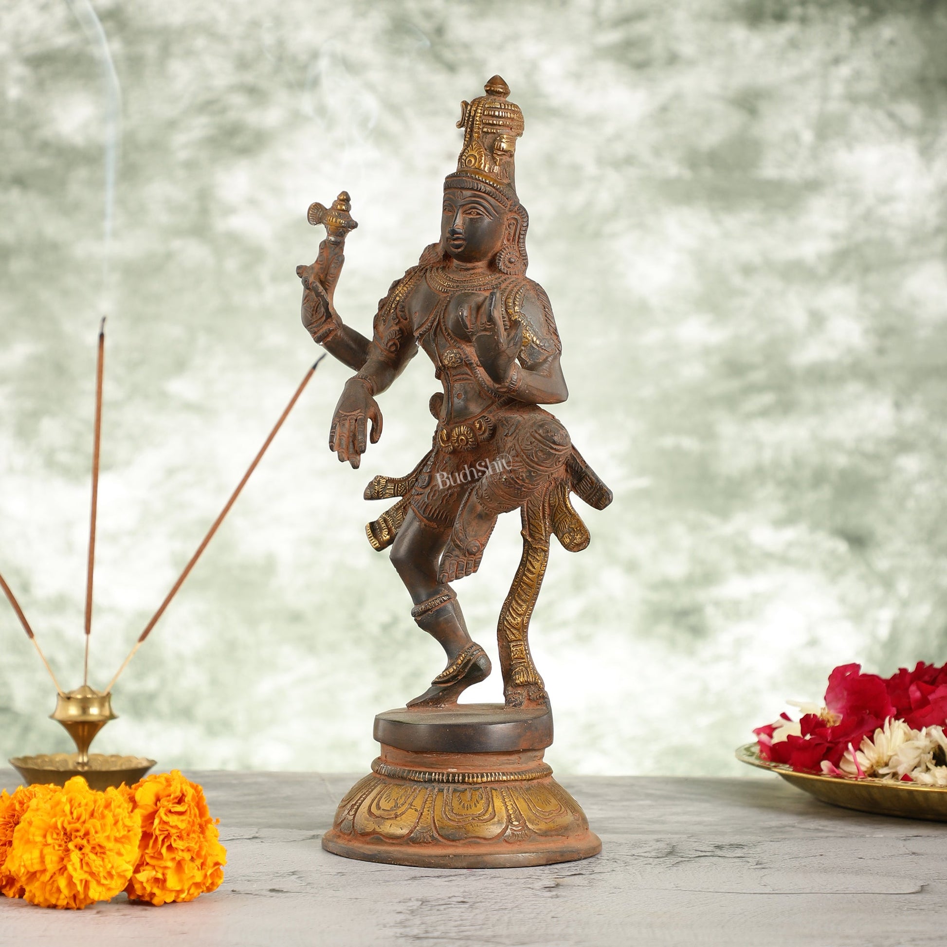 Brass Superfine Ardhanarishvara Statue 12" - Budhshiv.com