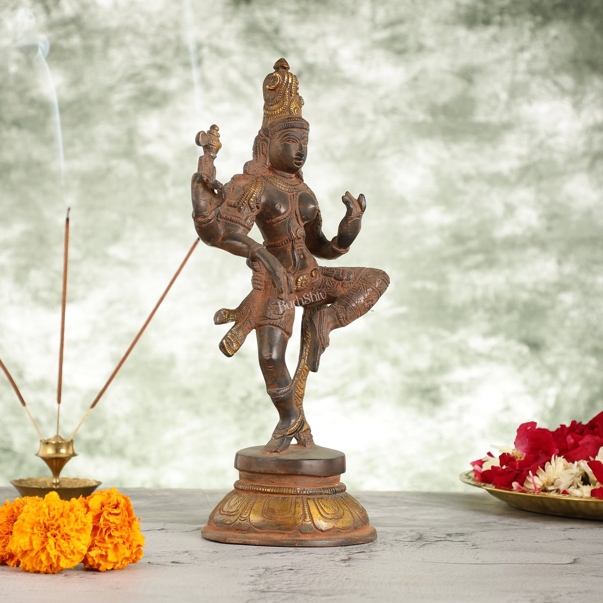 Brass Superfine Ardhanarishvara Statue 12" - Budhshiv.com
