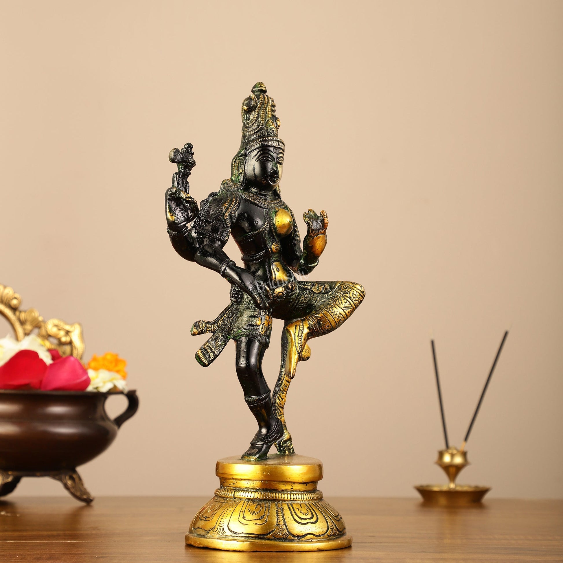 Brass Superfine Ardhanarishvara Statue 12" - Budhshiv.com